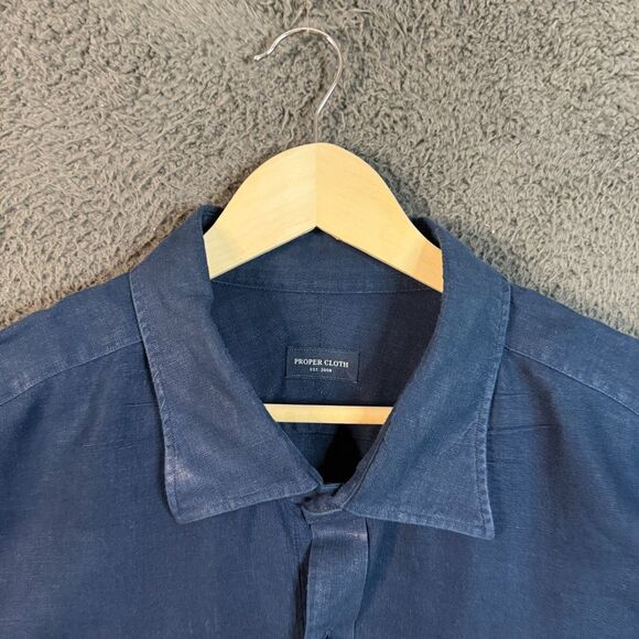 Proper Cloth Shirt Mens 4XL Blue Linen Long Sleeve Button Up Baird McNutt - Picture 3 of 12
